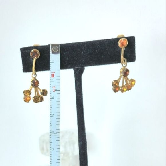 Vintage Austrian gold citrine amber crystal dangle earrings - Picture 5 of 8